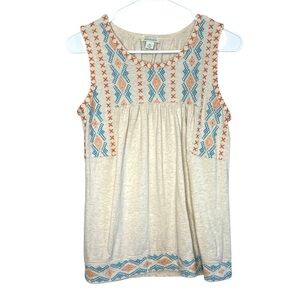 Sundance Women's Aztec Embroidered Cream Sleeveless Top Size XS